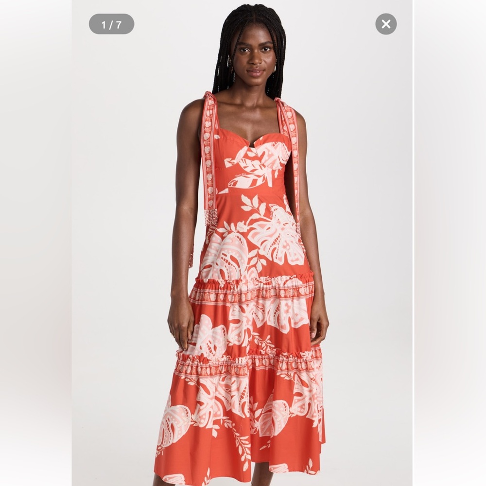 Farm Rio Lace Monsteras Red Midi Dress